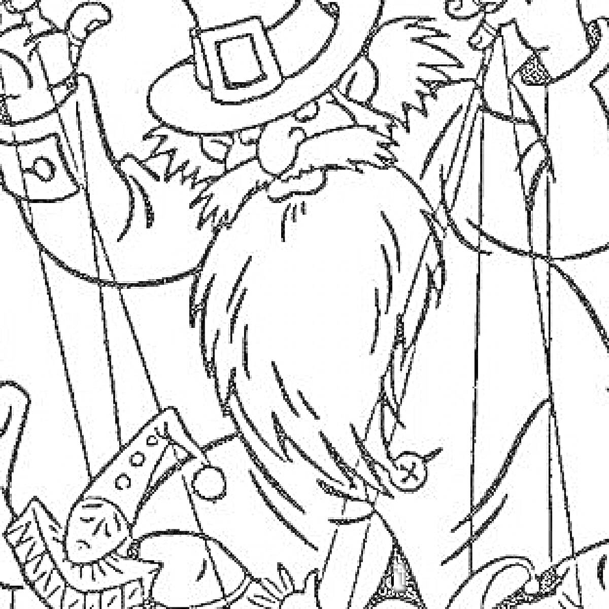 Раскраска Карабас Барабас с длинной бородой управляющий марионетками