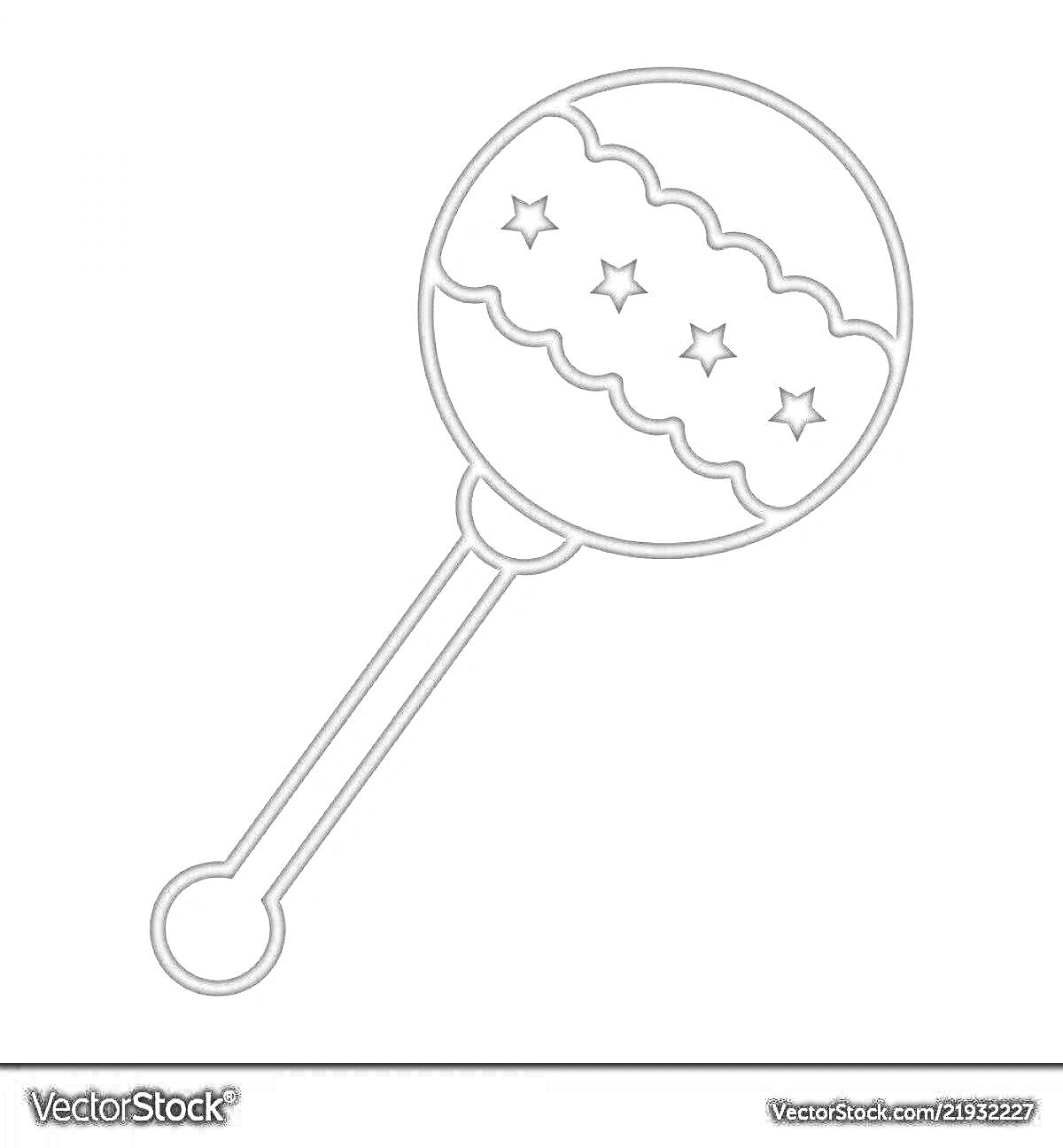 Раскраска Погремушка с длинной ручкой и звездочками на шарике