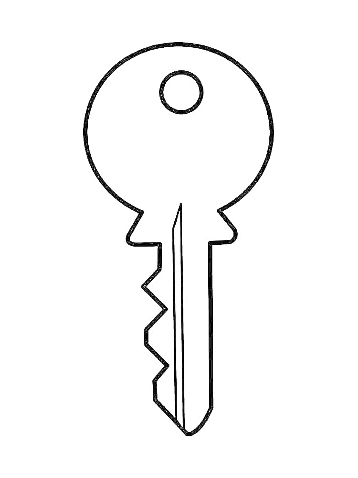 На раскраске изображено: Ключ, Зубцы, Замок, Инструмент, Контурные рисунки, Предметы