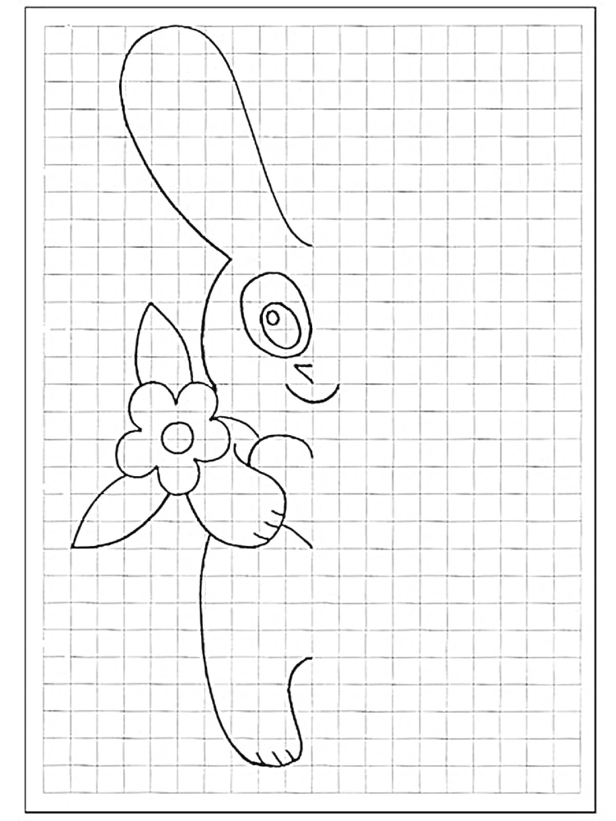 Раскраска Кролик с цветком по клеточкам