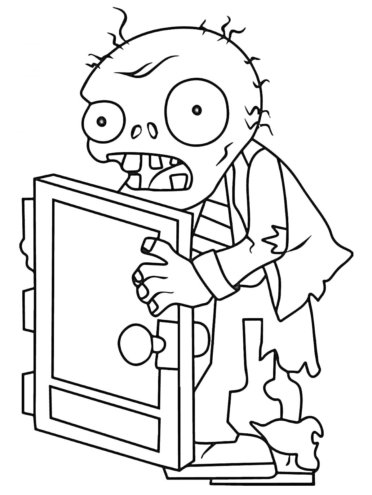 Раскраска Зомби с дверью из игры 