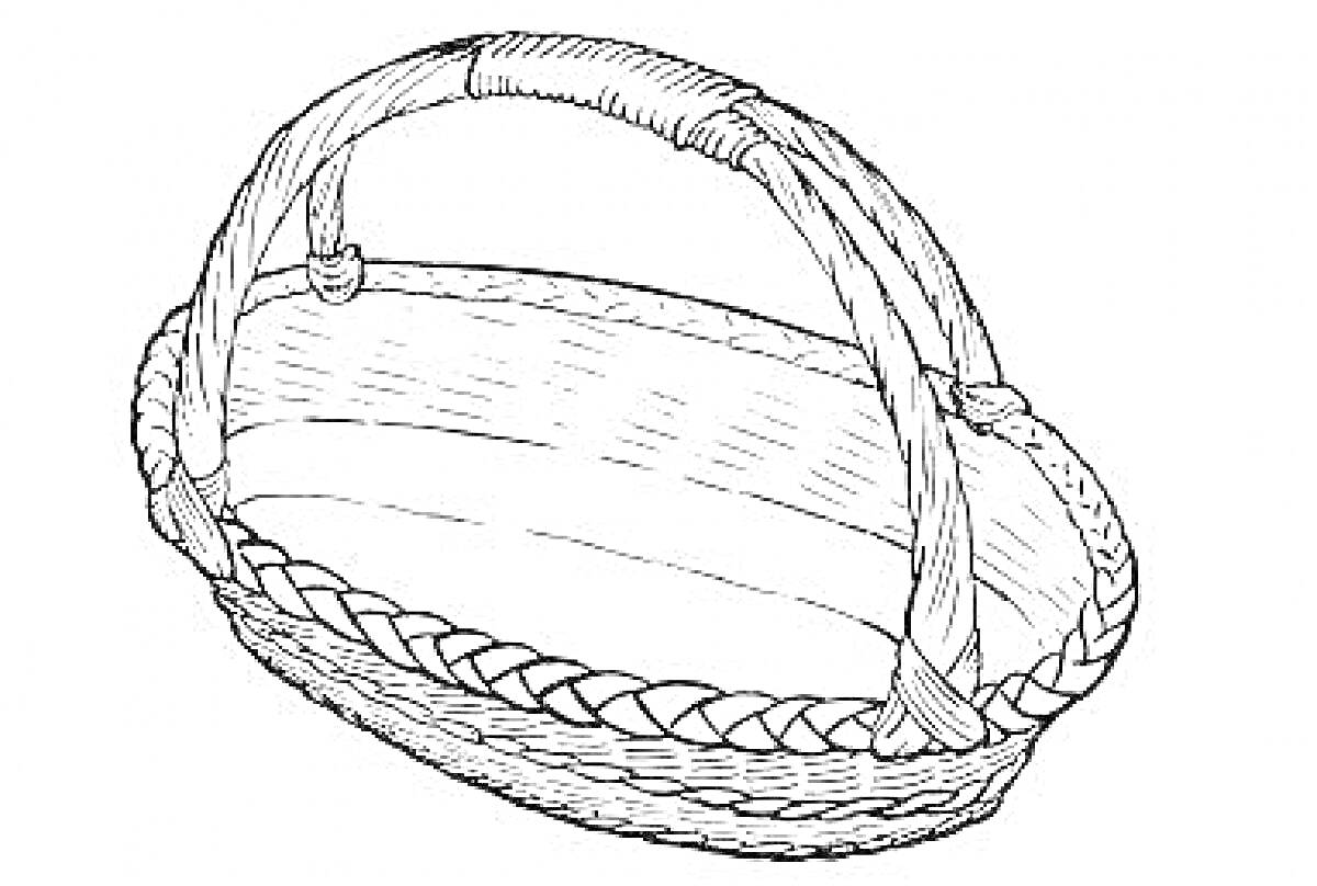 Раскраска Плетёная пустая корзина с ручкой