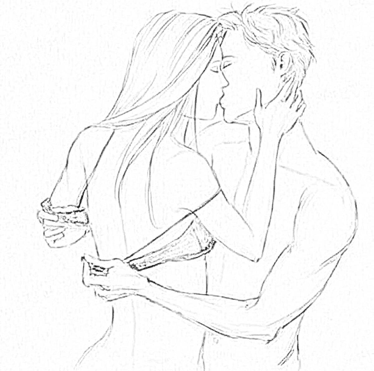 Раскраска пара, целующаяся, мужчина снимает одежду с женщины