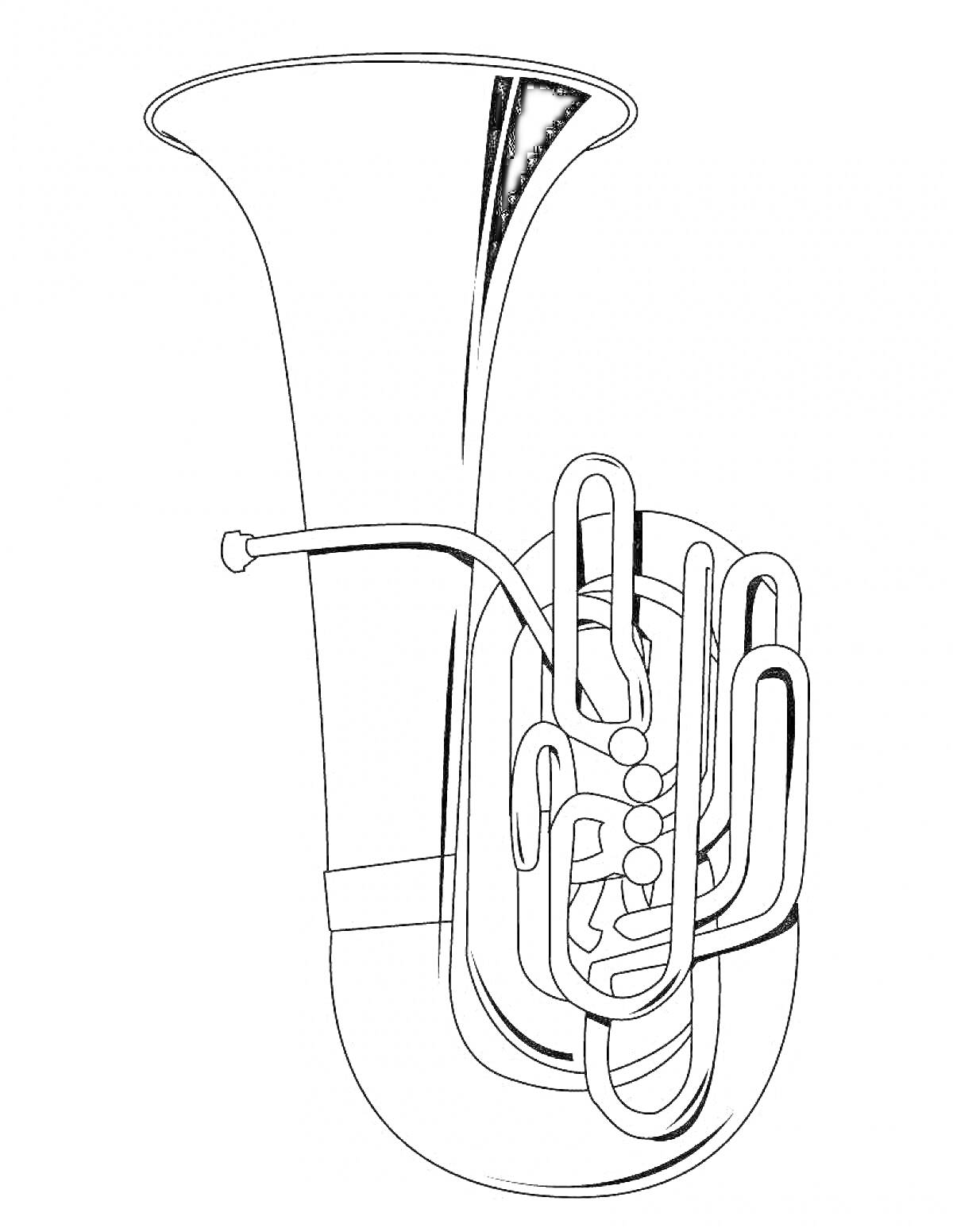 На раскраске изображено: Туба, Музыка, Инструмент