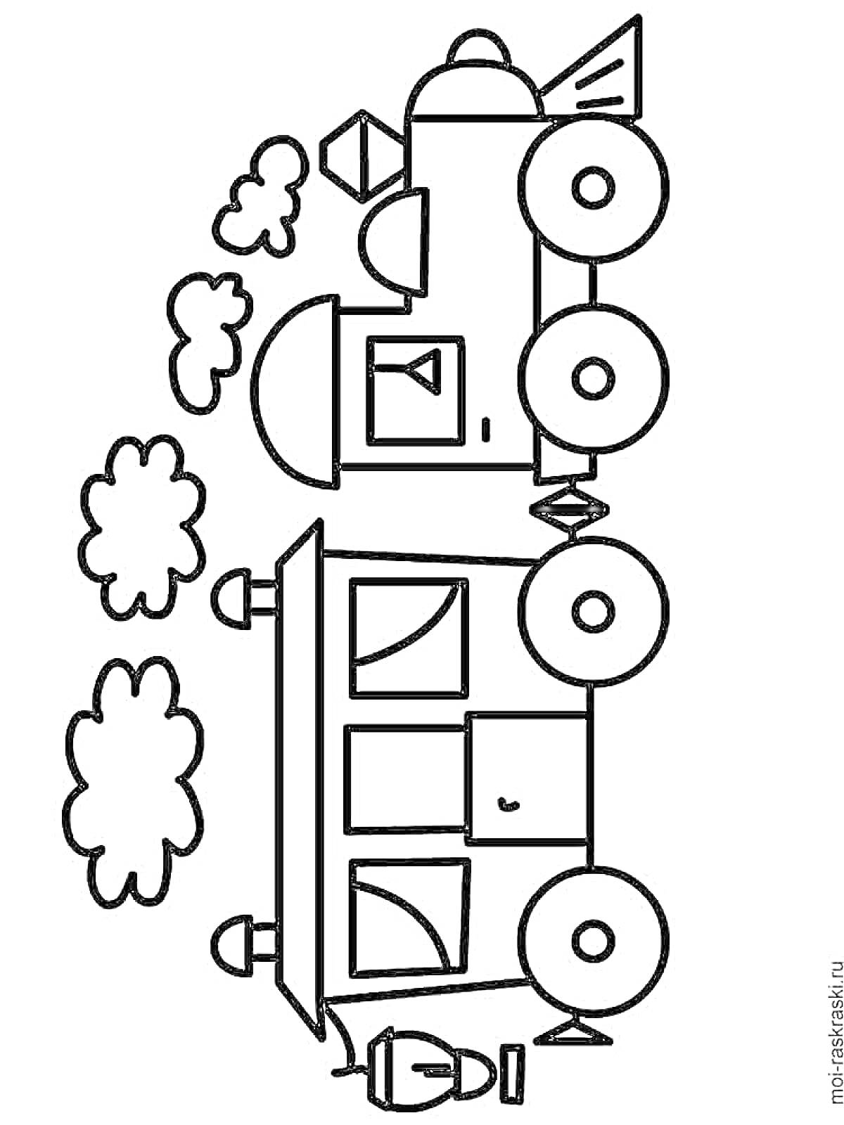 Паровозик с вагоном, облака