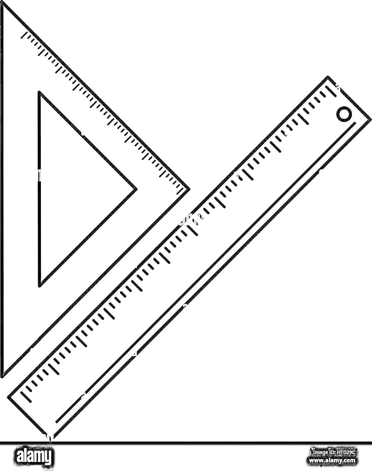 Раскраска Линейка и треугольник с разметкой