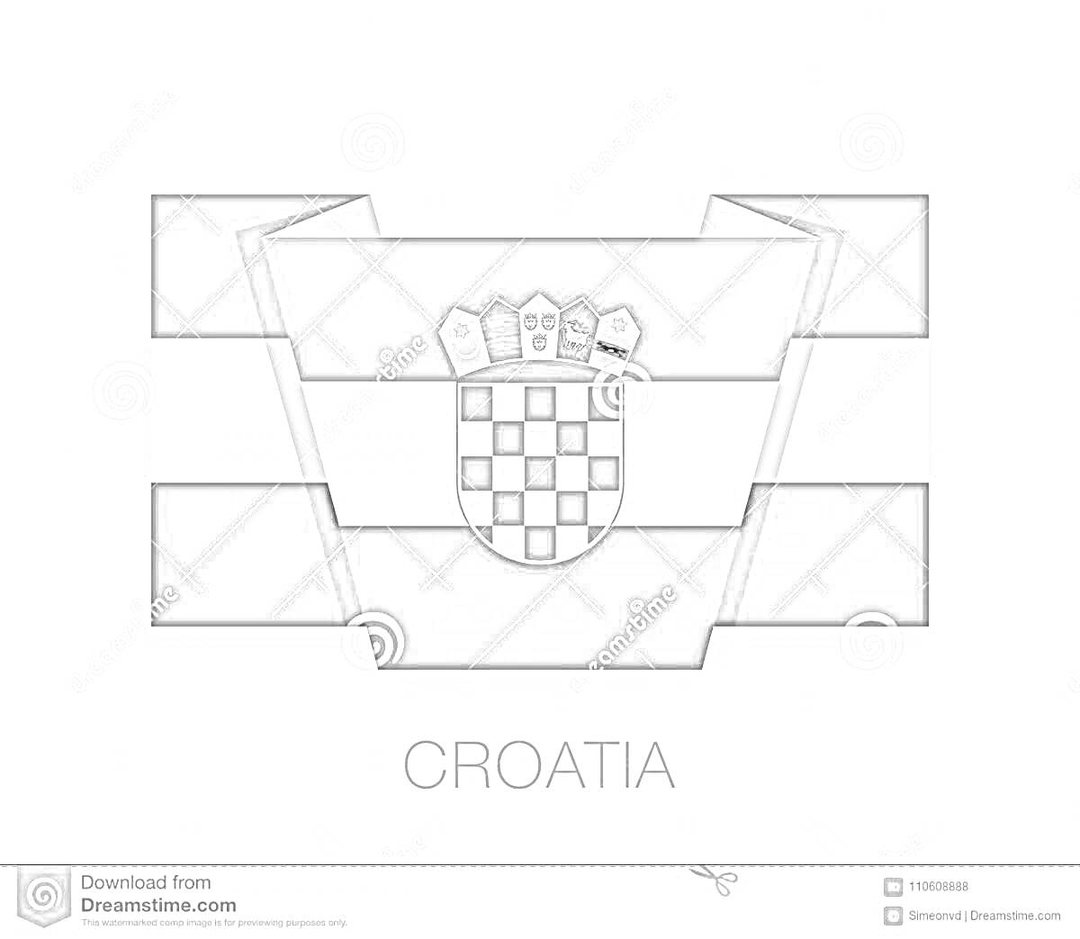 Раскраска флаг Хорватии с гербом, с надписью 'CROATIA'