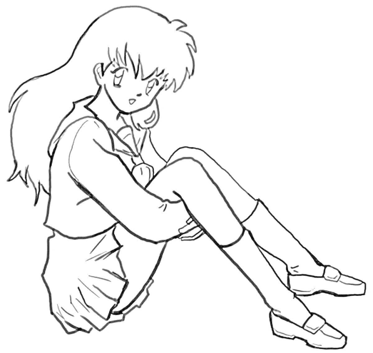 На раскраске изображено: Длинные волосы, Одежда, Туфли