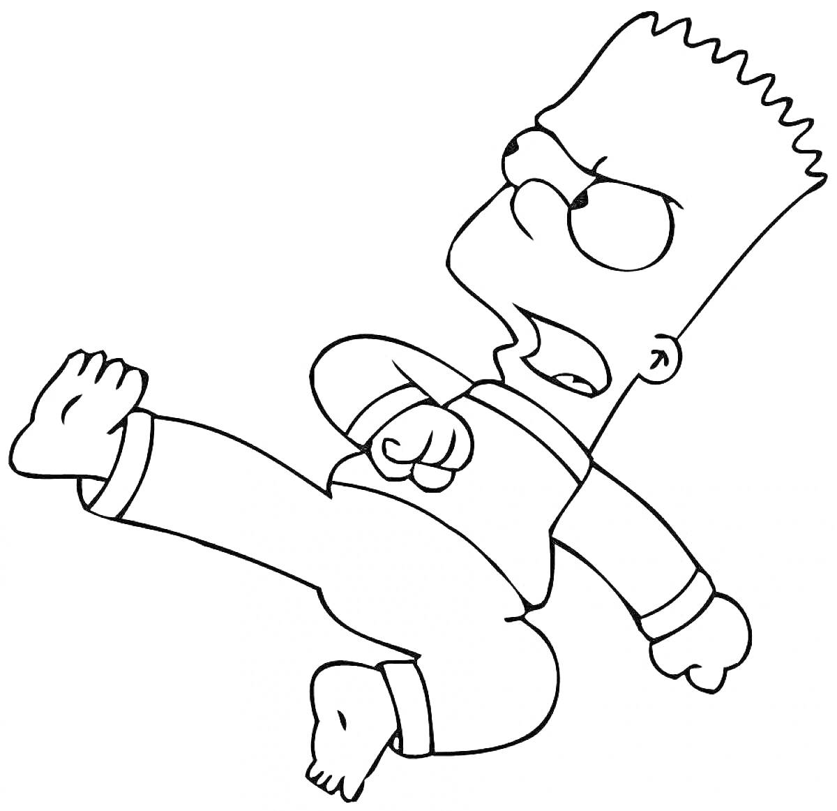 Раскраска Барт Симпсон выполняет удар ногой