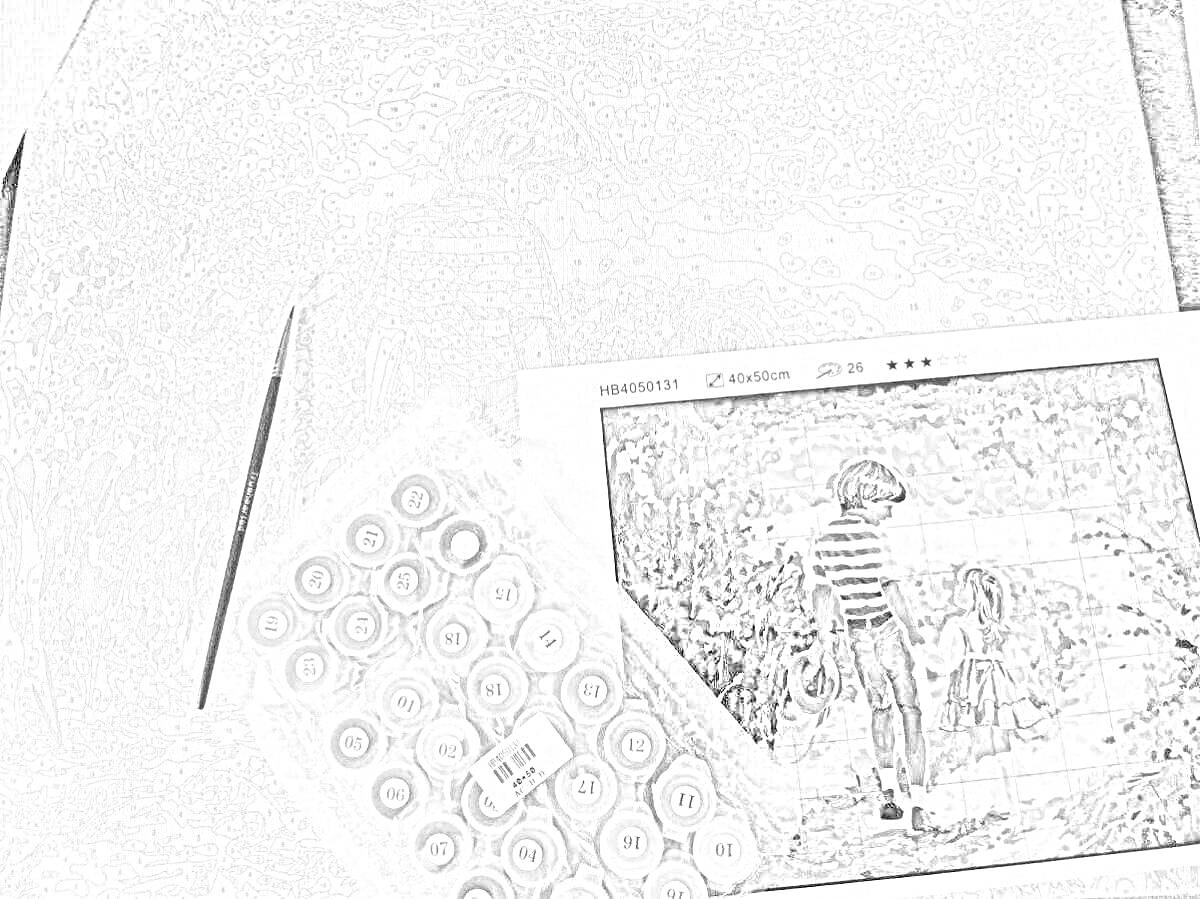 Раскраска Раскраска по номерам: двое детей идут по тропинке, мальчик и девочка гуляют в лесу