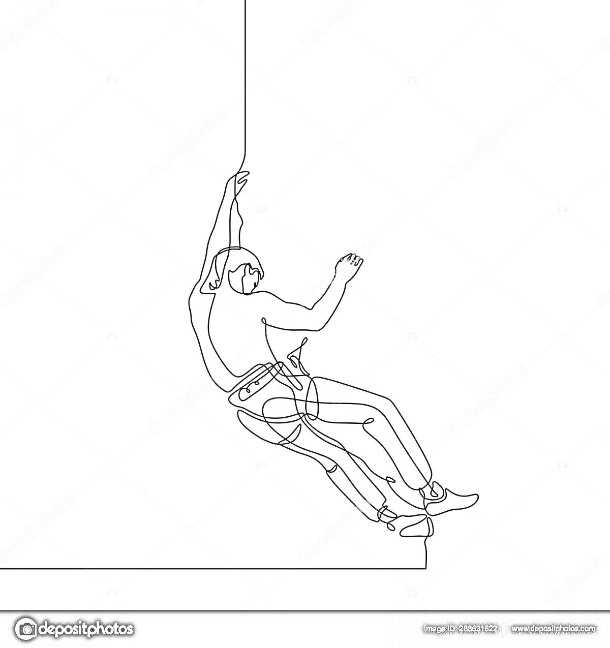 Раскраска Человек, занимающийся скалолазанием, держится за веревку.