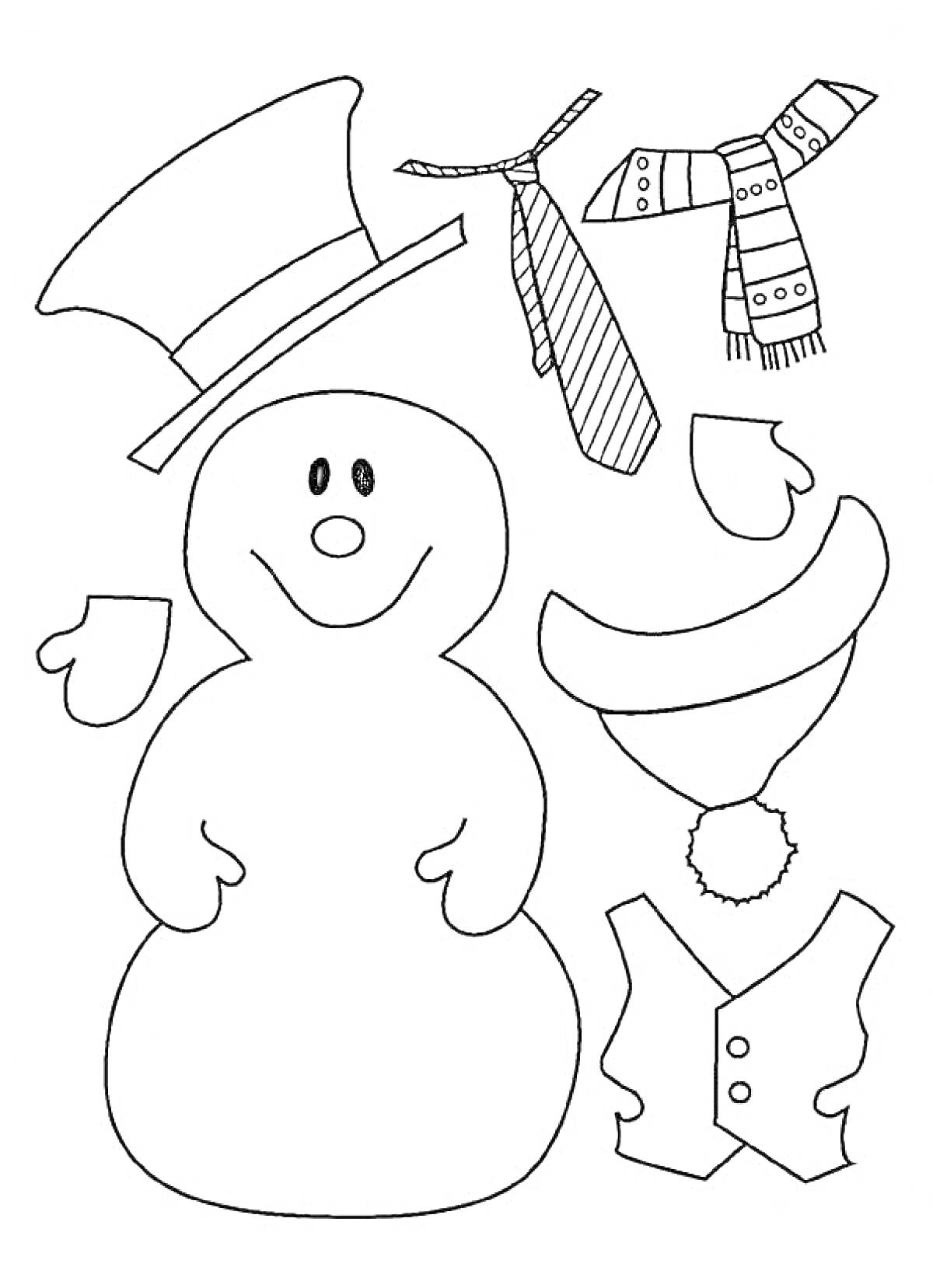 Снеговик с аксессуарами (шляпа, гавайский венок, шарф, галстук, варежки, жилет)