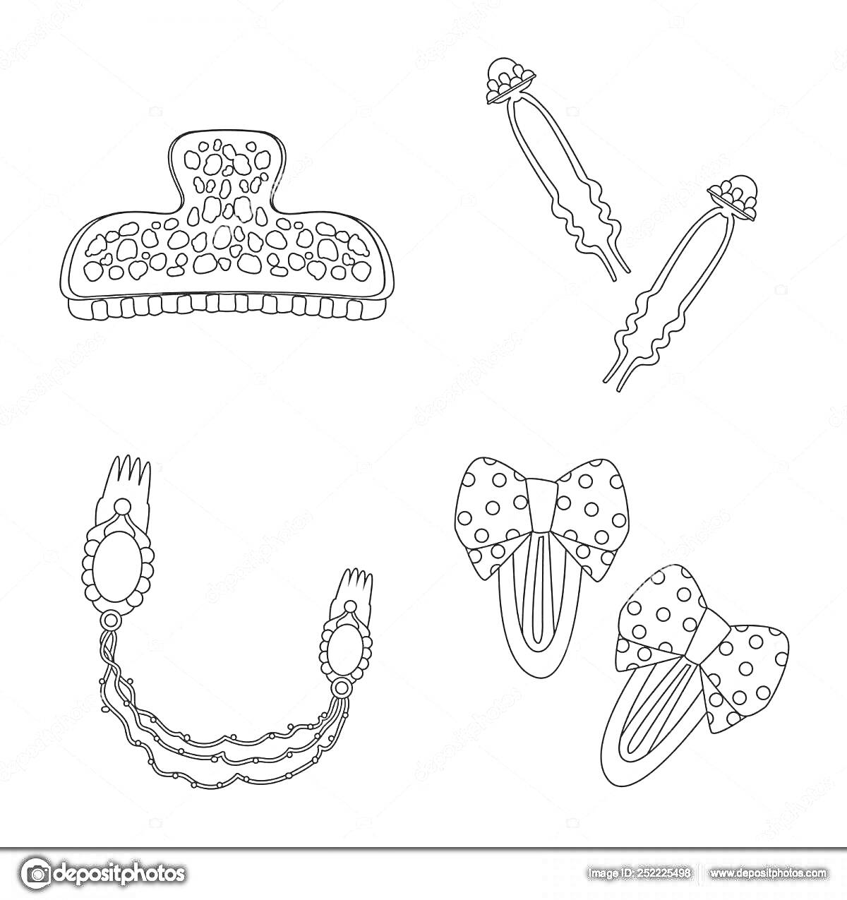 Заколка с точками, две шпильки с цветами, цепочная заколка с бусинами, две заколки с бантиками в горошек