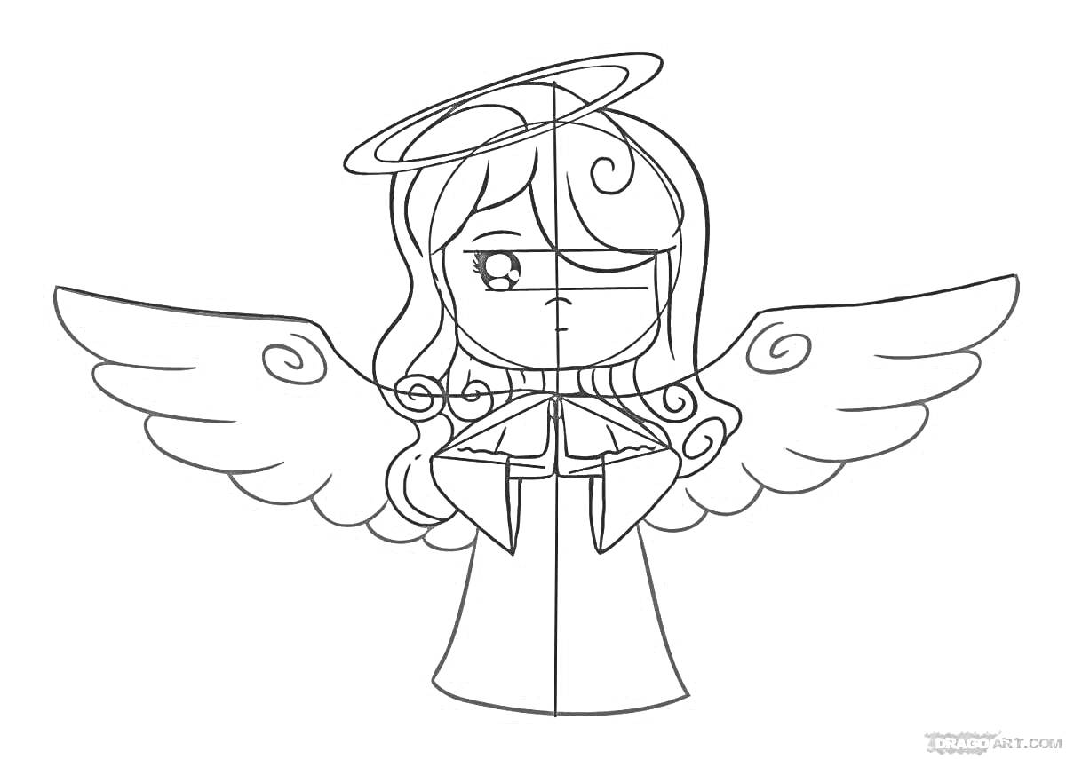 Раскраска Ангел с нимбом и крыльями