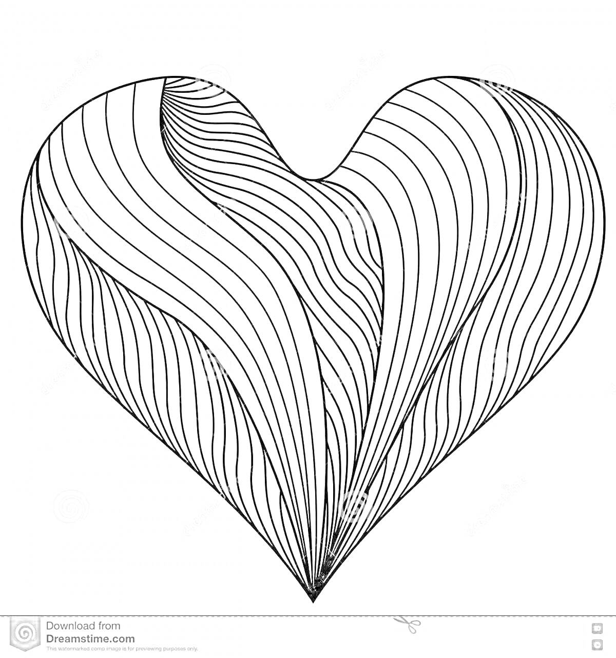 Раскраска Раскраска с сердечком, состоящим из изогнутых линий