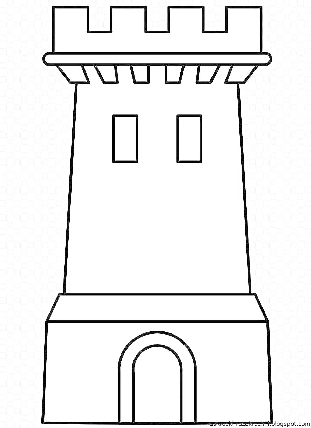 На раскраске изображено: Зубцы, Окна, Арочный вход, Средневековье, Архитектура