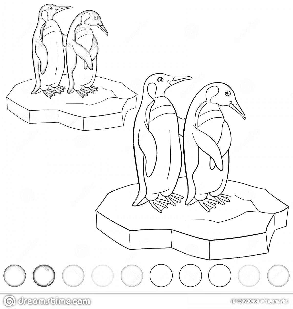 На раскраске изображено: Пингвины, Льдина, Старшая группа, Зима, Природа, Для детей, Животные