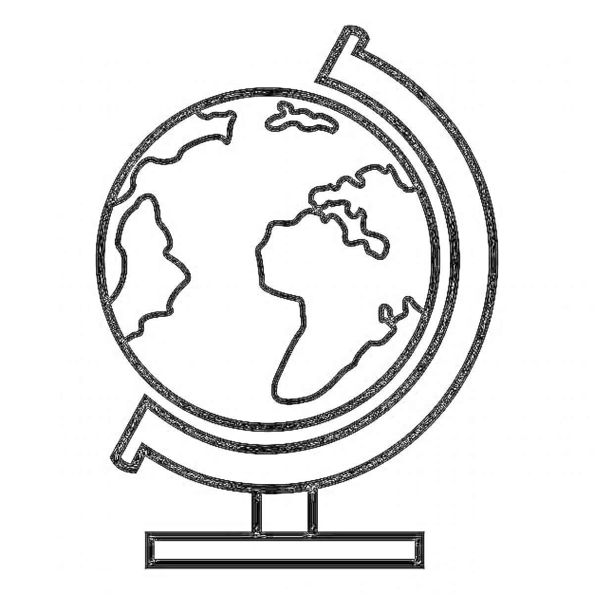Раскраска Глобус на подставке с изображением континентов Африки и Евразии