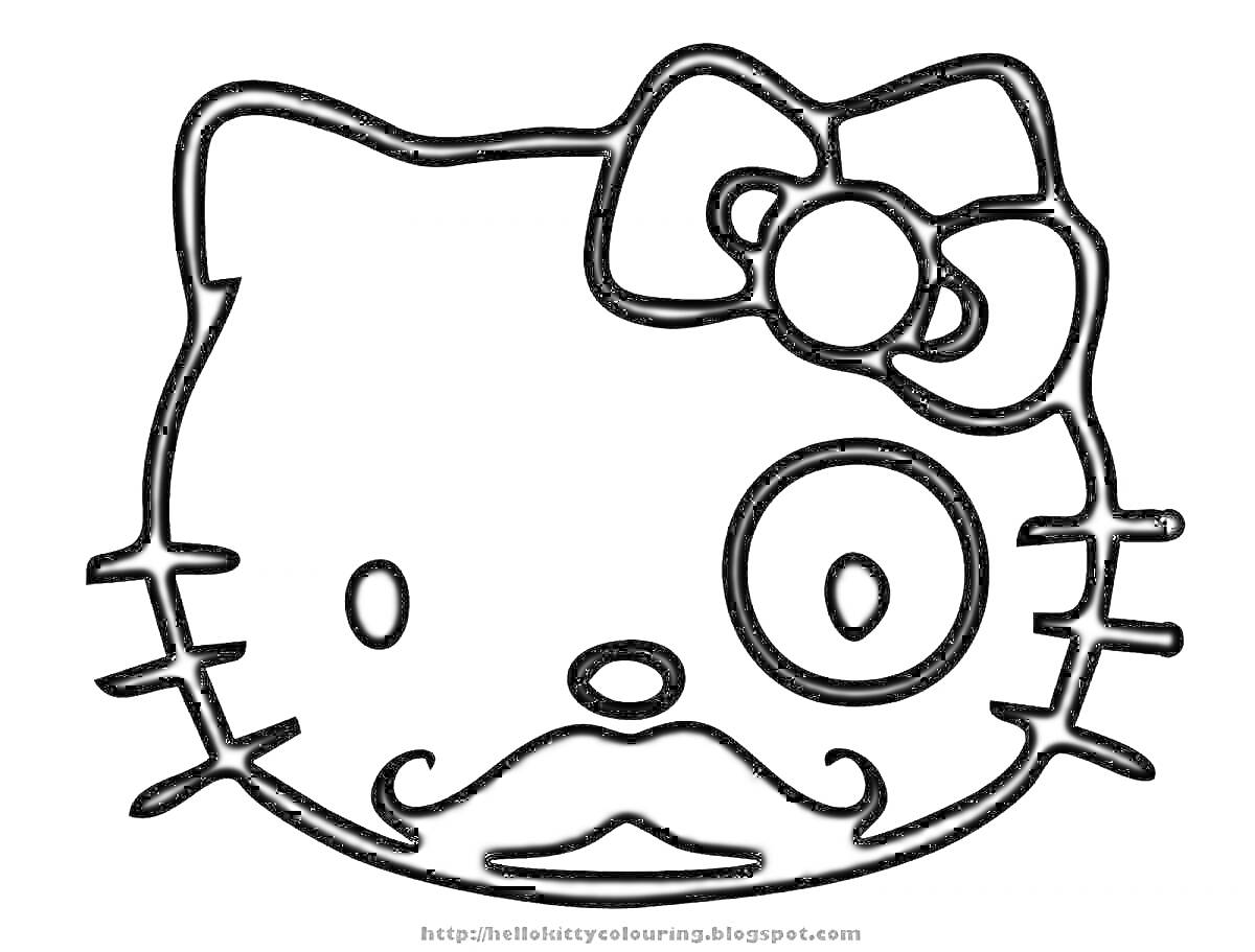 Раскраска Голова Hello Kitty в бантике с моноклем и усами