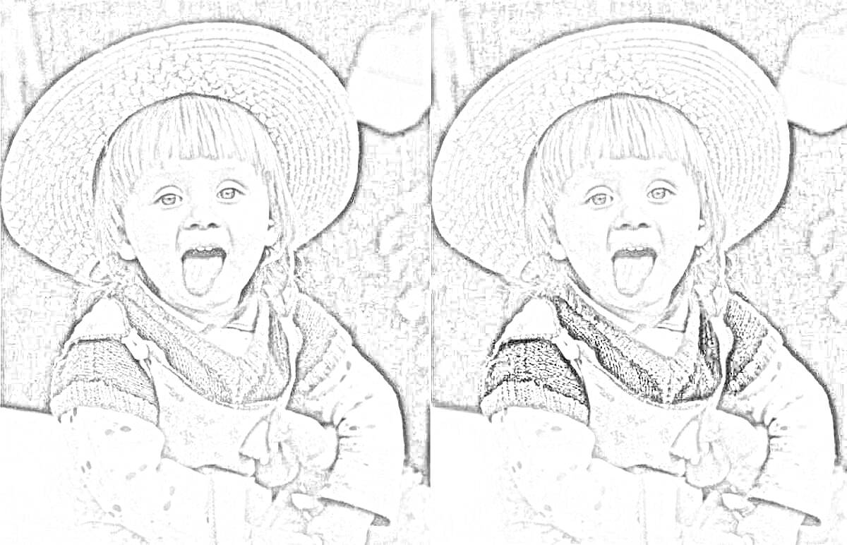 Раскраска Девочка в шляпе показывает язык