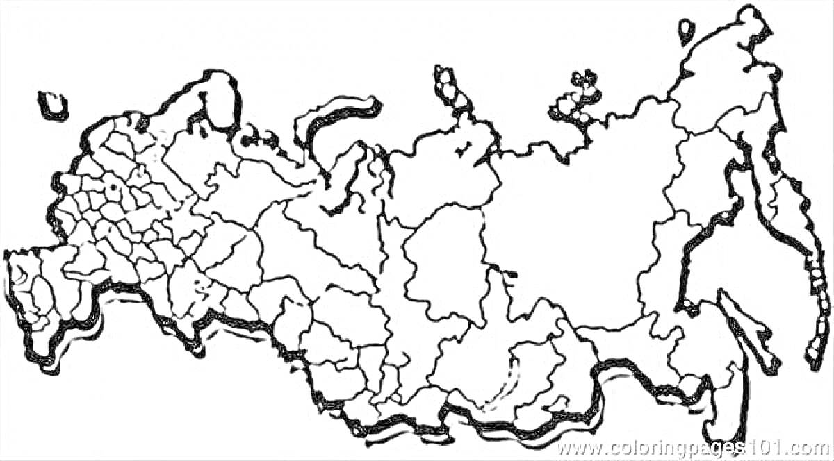 Раскраска Контурная карта России с границами субъектов РФ