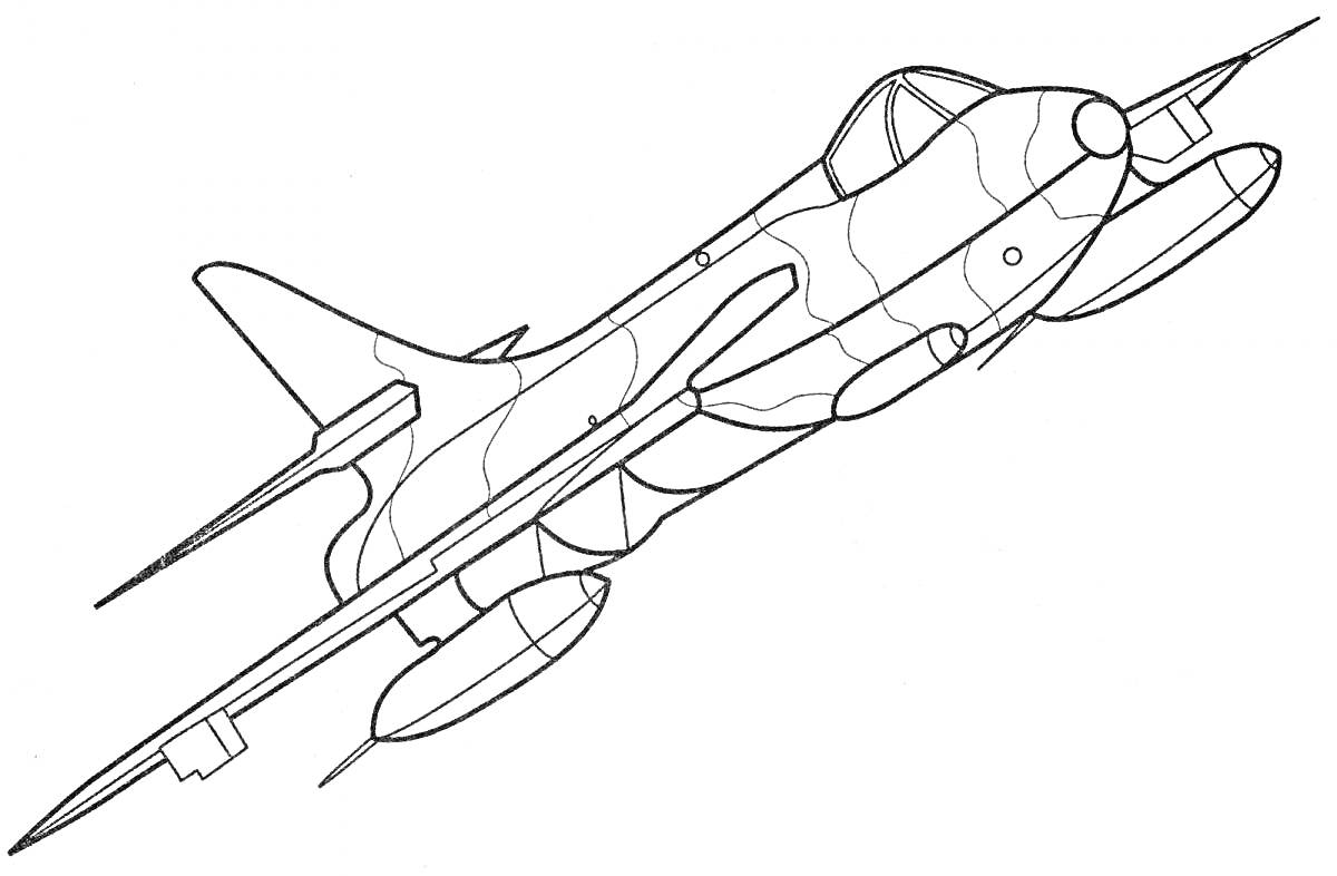 Раскраска контурная раскраска самолета, самолет в полете, без фона, схематичное изображение истребителя