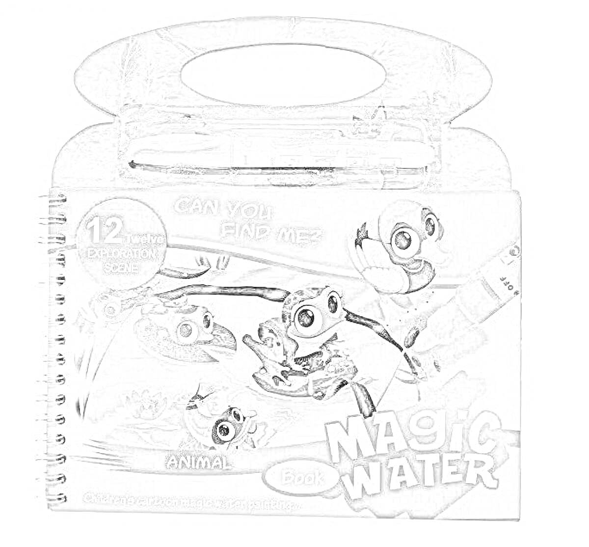 Раскраска Magic Water Book с животными, 12 страниц, многоразовая, с фломастером, с ручкой для переноски