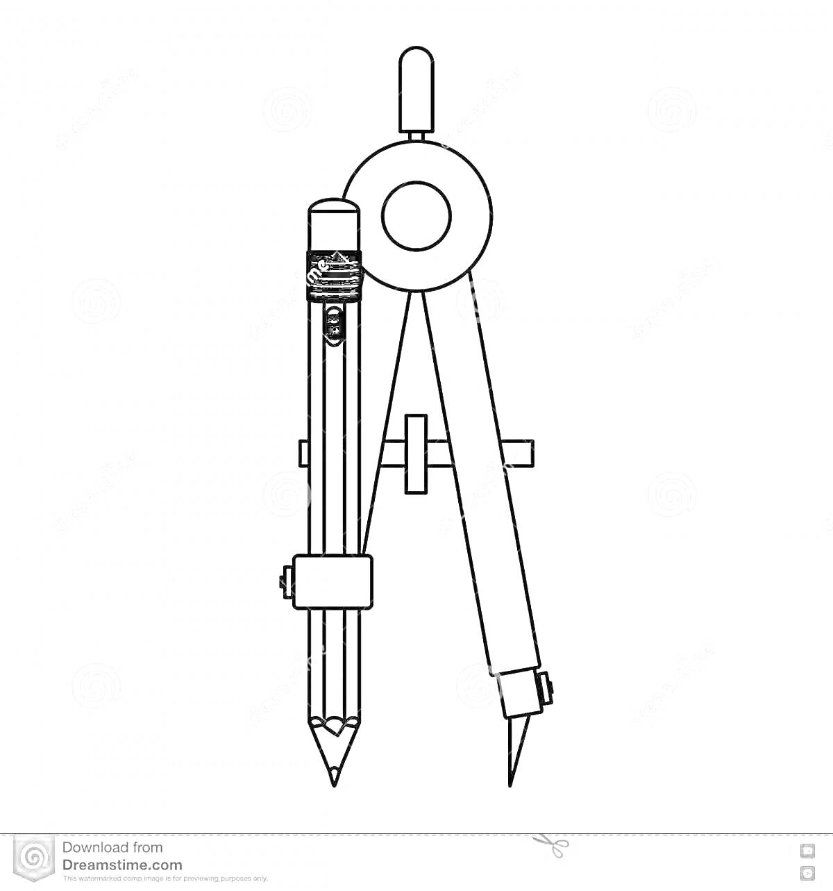 Раскраска Циркуль с карандашом и металлическим наконечником на белом фоне