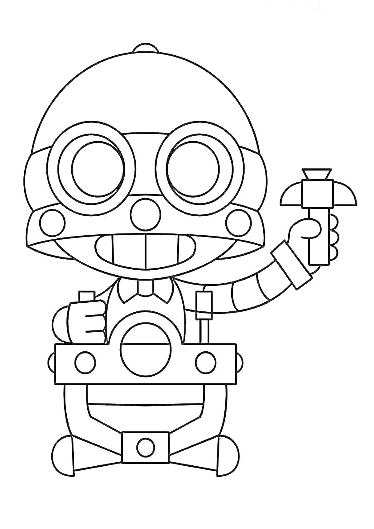 Раскраска Персонаж из Браун Старс с молотком, в шлеме и очках