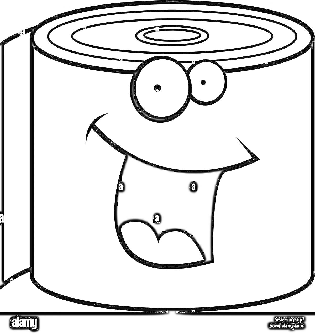 На раскраске изображено: Туалетная бумага, Рулон, Улыбка, Из мультфильмов