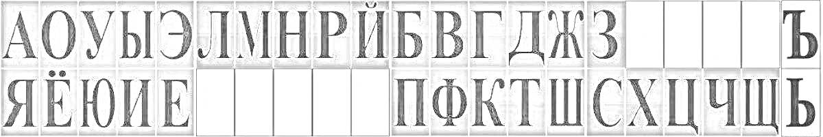 Раскраска Лента букв с цветными ячейками, содержащая русские буквы