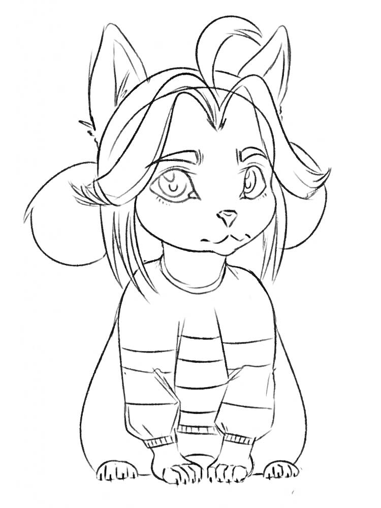 Раскраска Андертейл персонаж Темми в полосатом свитере и с ушами кошки