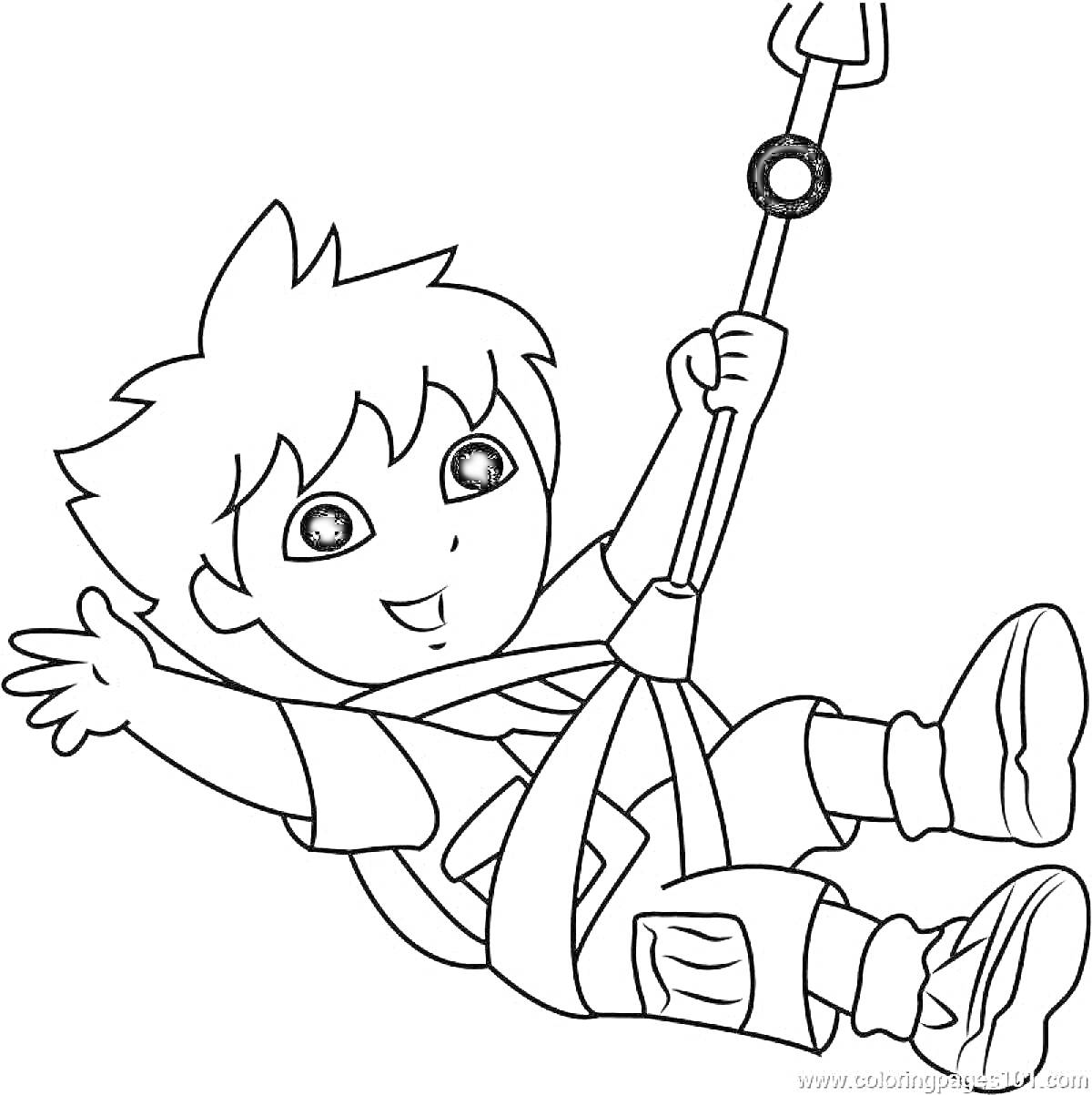 Раскраска Мальчик, катающийся на канате