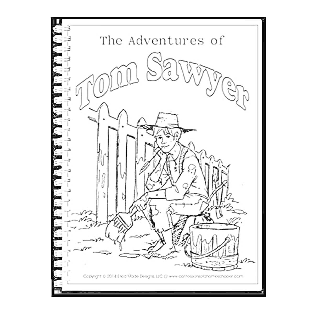 На раскраске изображено: Том Сойер, Мальчик, Забор, Шляпа, Приключения, История