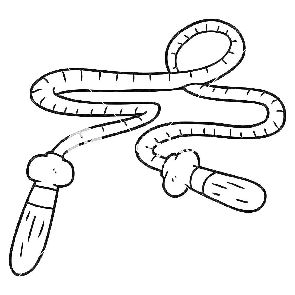 Раскраска скакалка с удлиненными ручками и закрученной веревкой