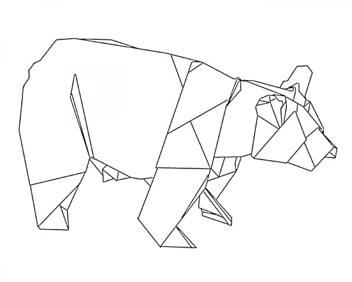 На раскраске изображено: Оригами, Медведь, Животные, Контурные рисунки