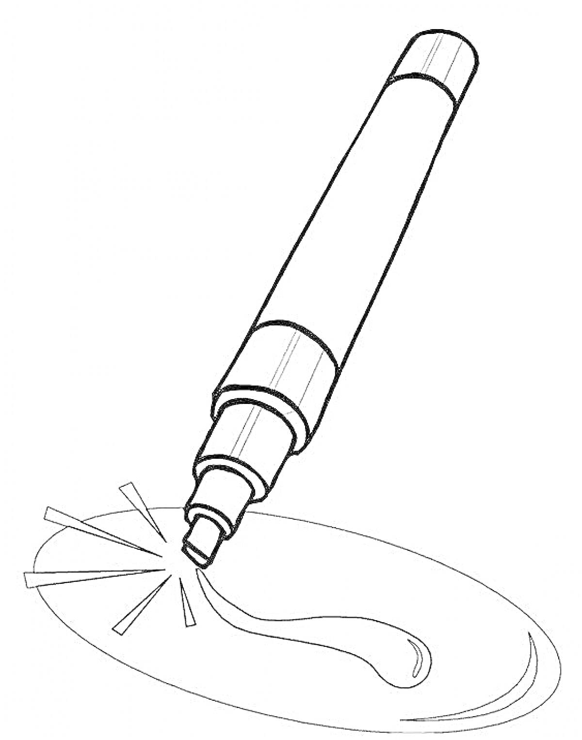 Раскраска Фломастер рисует линию на бумаге