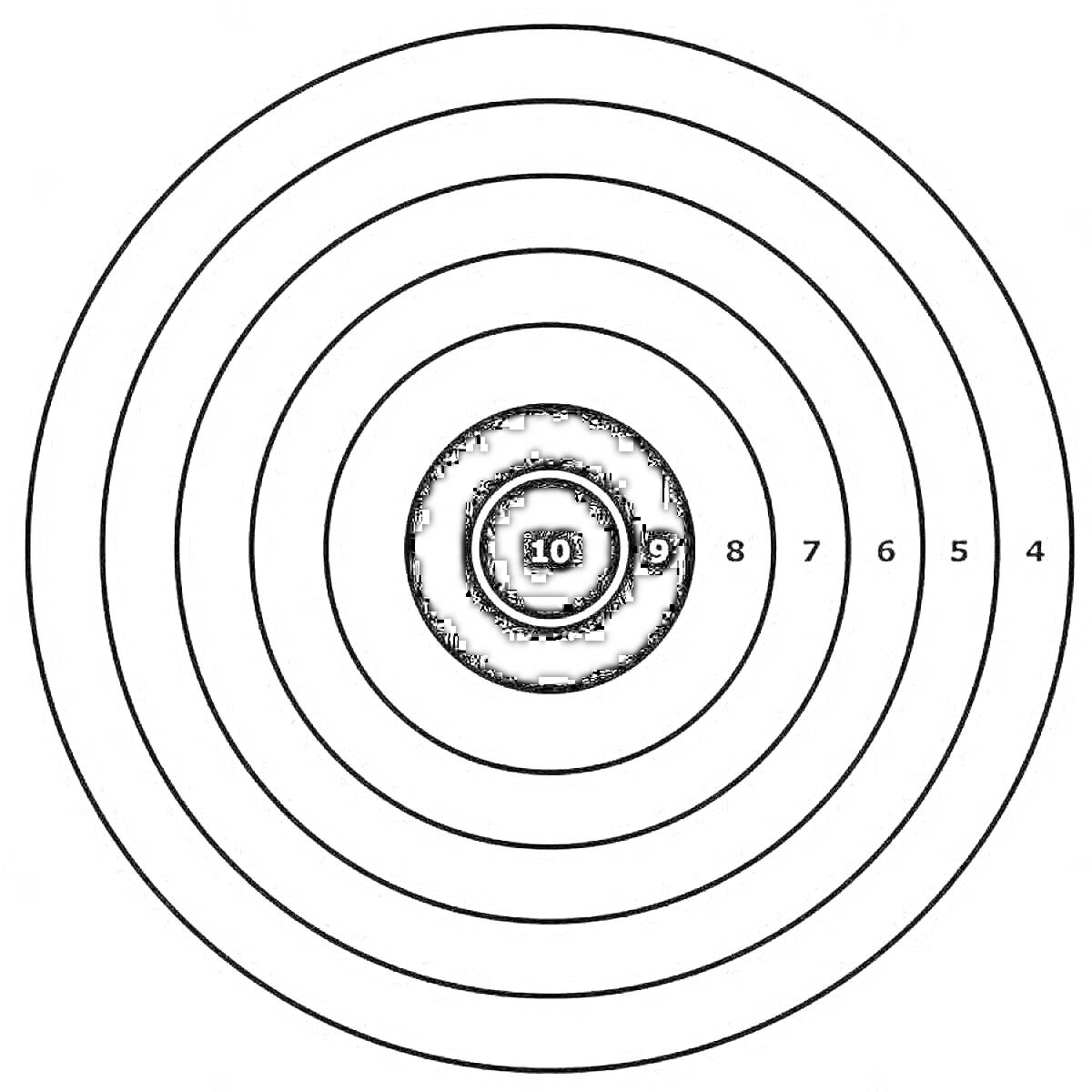 Раскраска Мишень с кругами обозначенными цифрами от 4 до 10