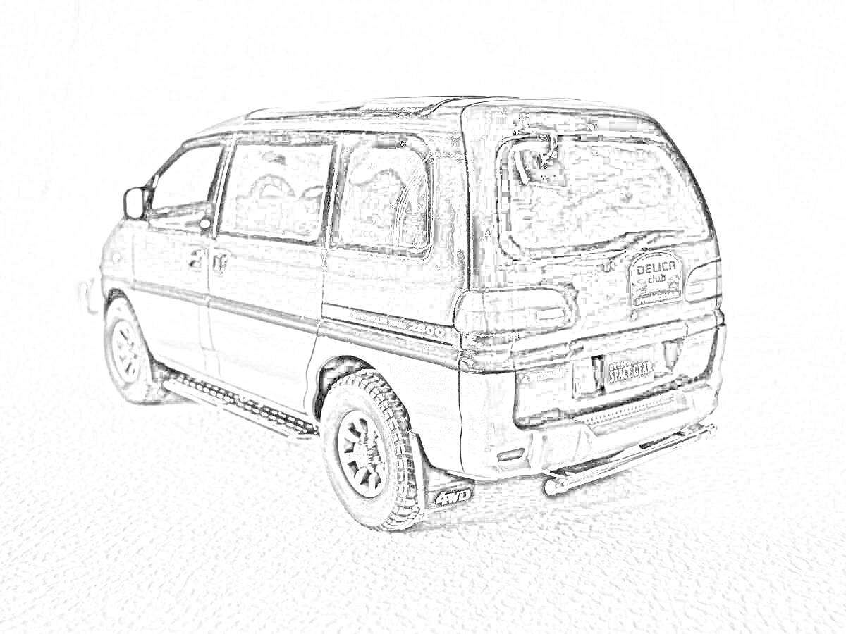 На раскраске изображено: Микроавтобус, Черный цвет, Транспорт