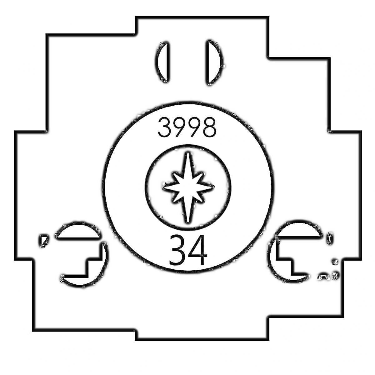 Центральная звезда с кодом 3998 и числом 34 в окружении геометрических форм