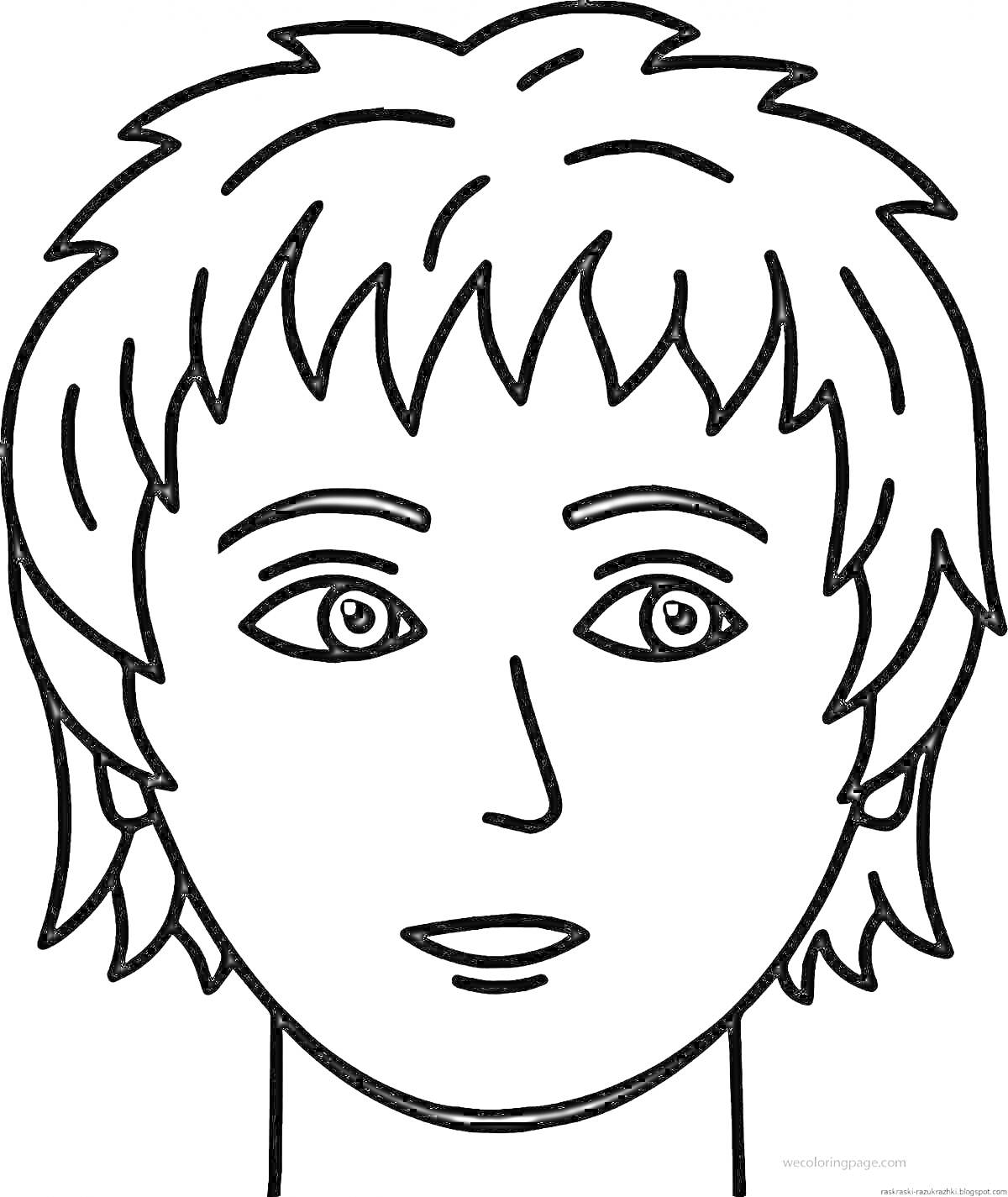 Раскраска раскраска лица человека с короткими волосами, большими глазами и открытым ртом