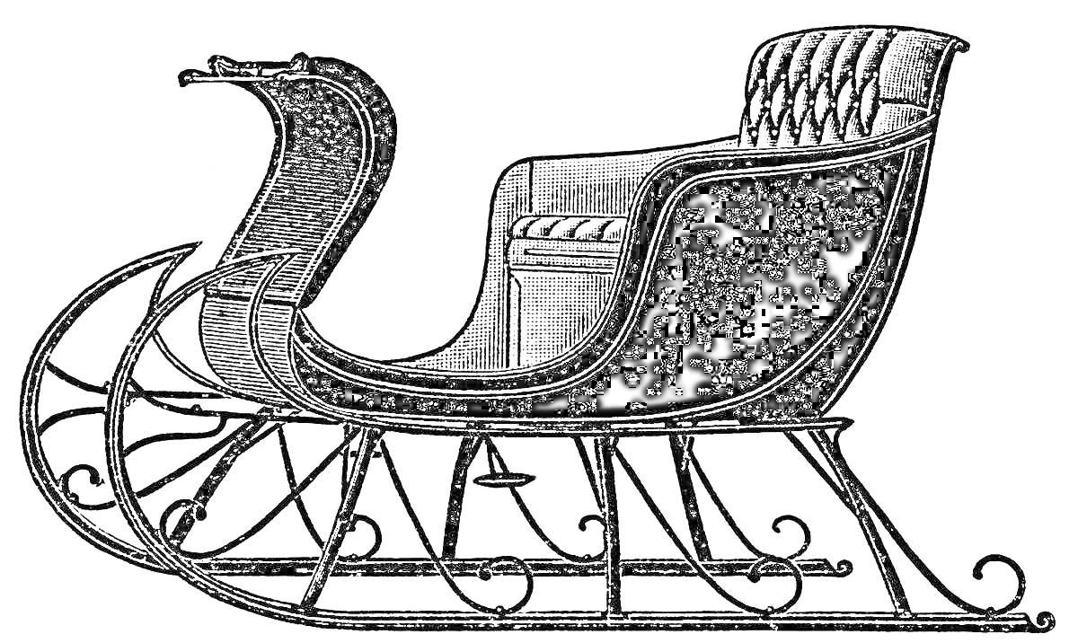 Раскраска Санки для детей с высокой спинкой и изогнутыми полозьями на прозрачном фоне