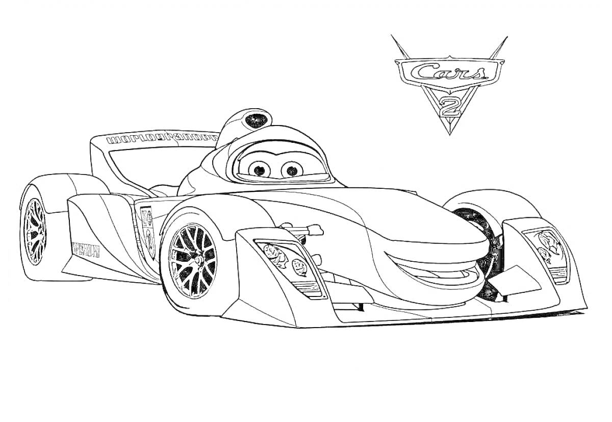 Раскраска Гоночный автомобиль из мультфильма с логотипом