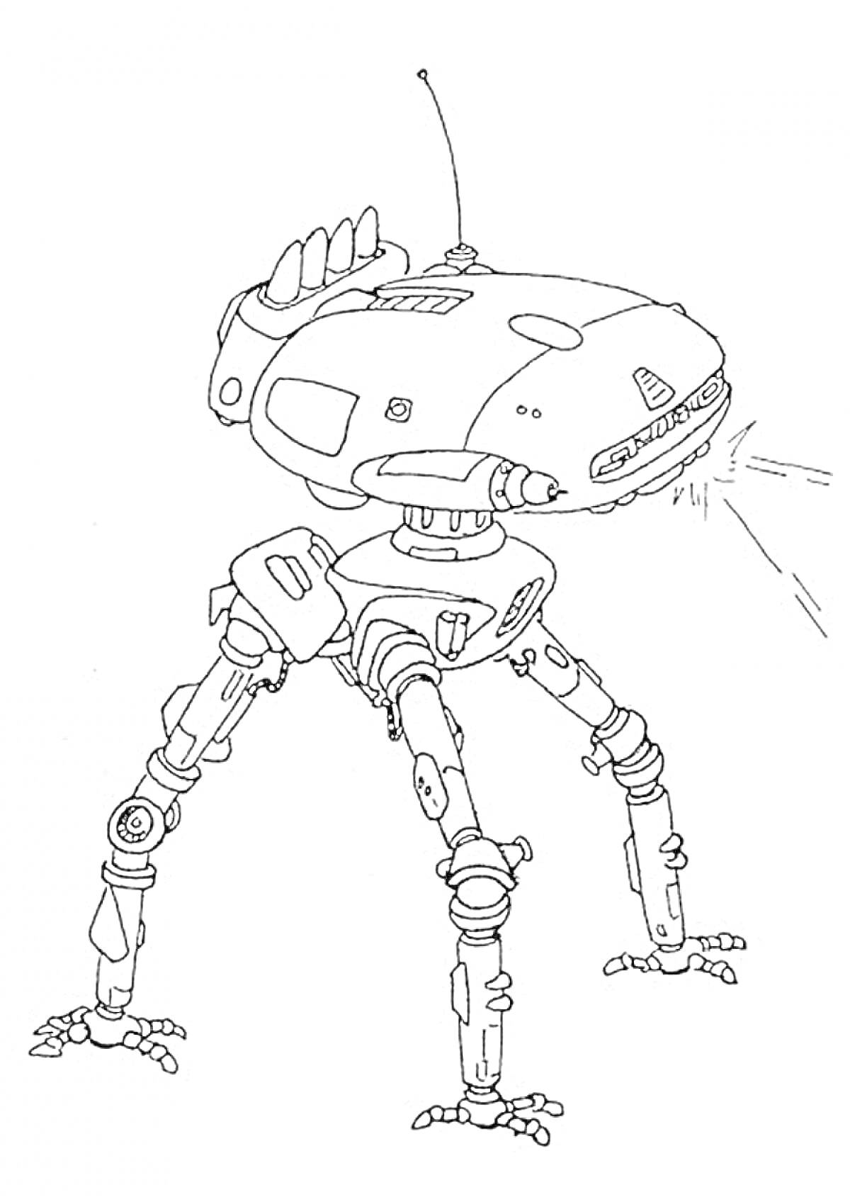 Раскраска Робот на четырех ногах с антеннами и прожектором