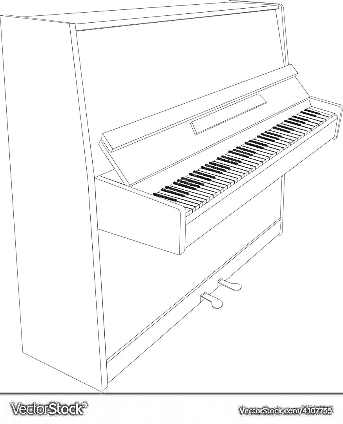 Раскраска Пианино с клавишами и педалями