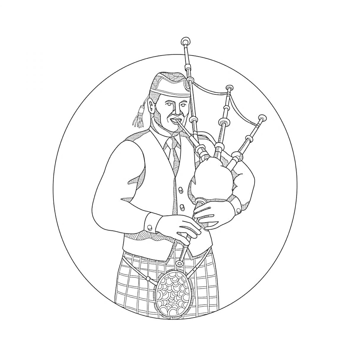 На раскраске изображено: Традиционная одежда, Музыка, Узоры