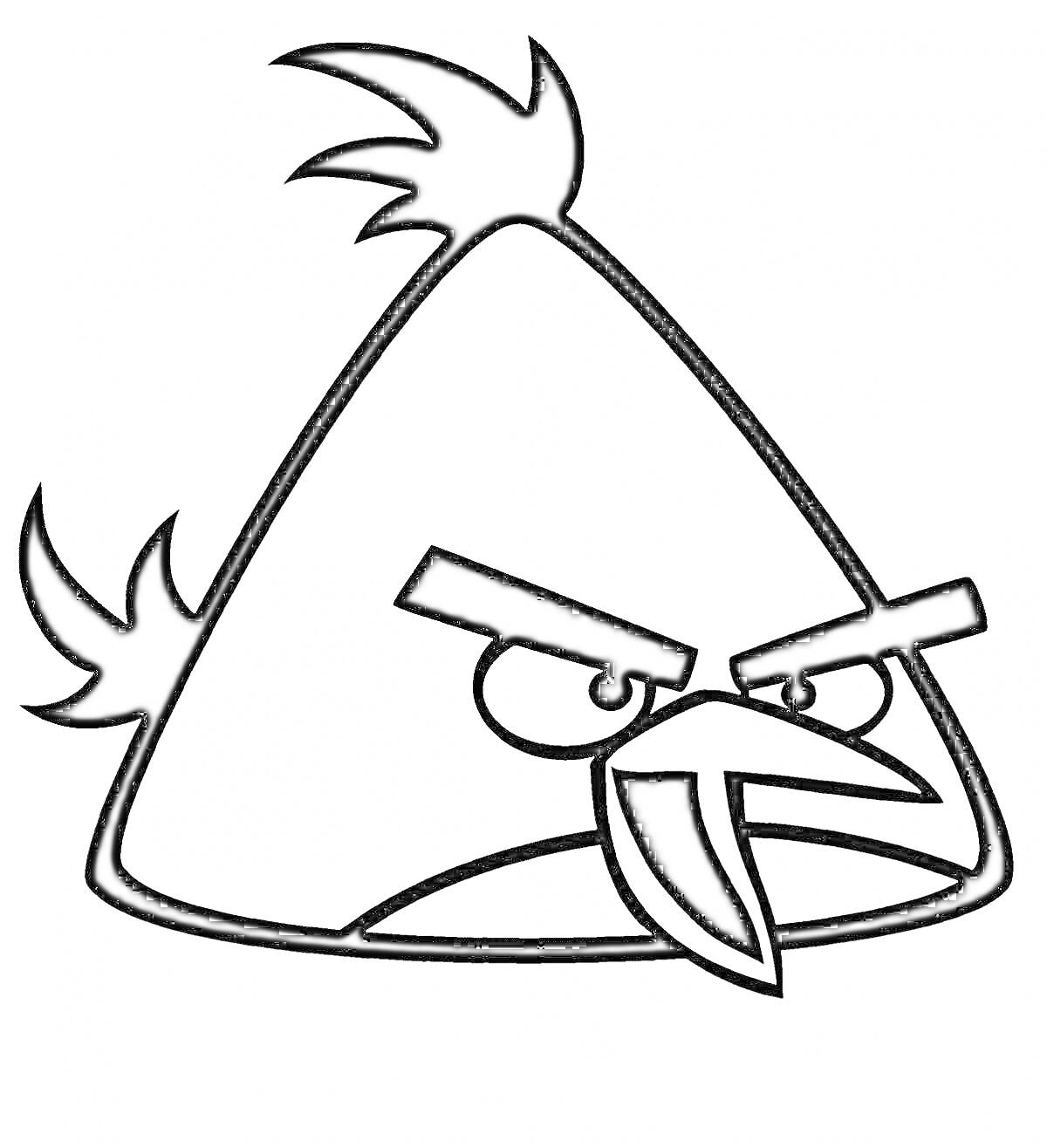 Раскраска Треугольная птичка с хохолками и сердитым выражением лица из Angry Birds
