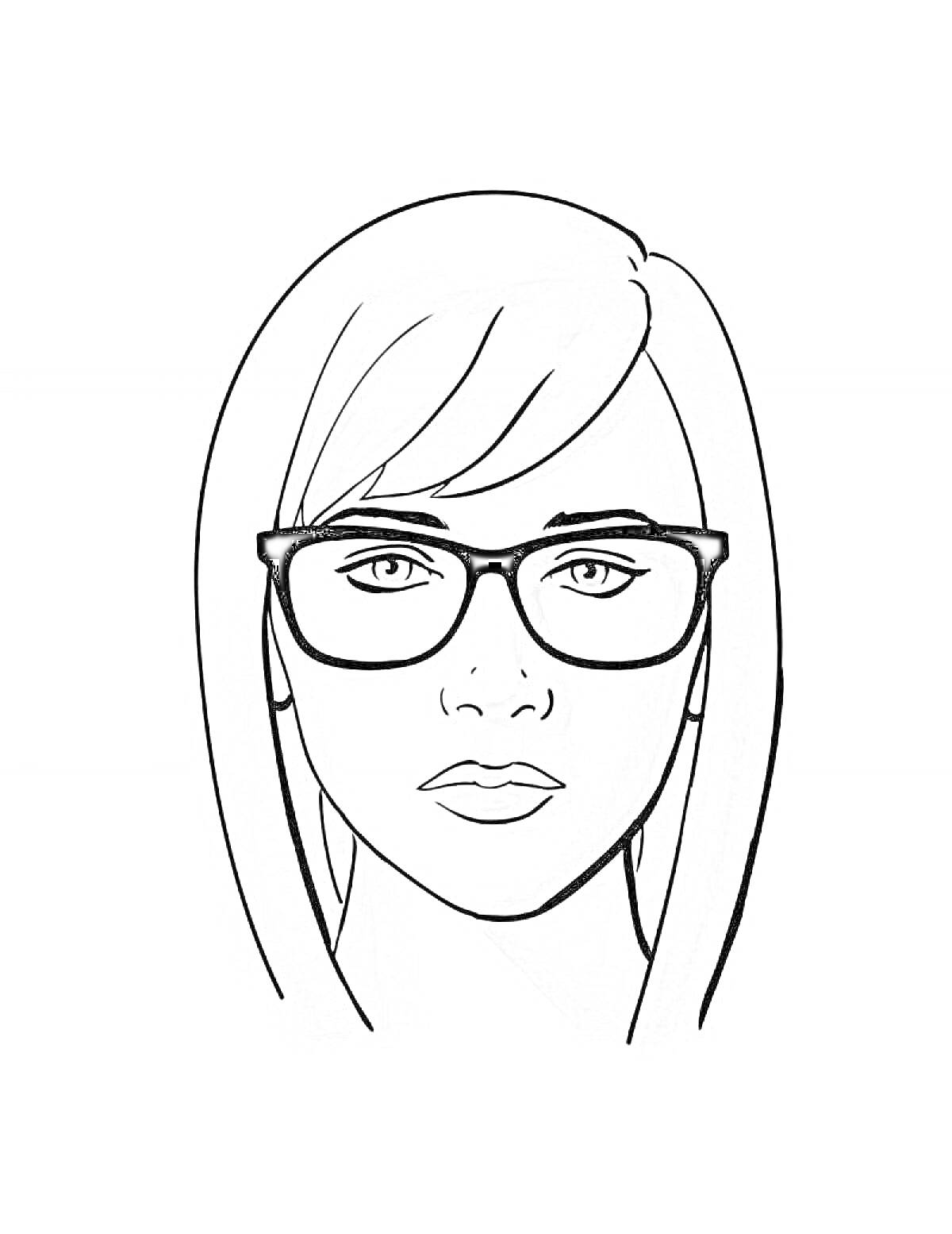 Раскраска Портрет девушки с прямыми волосами и очками