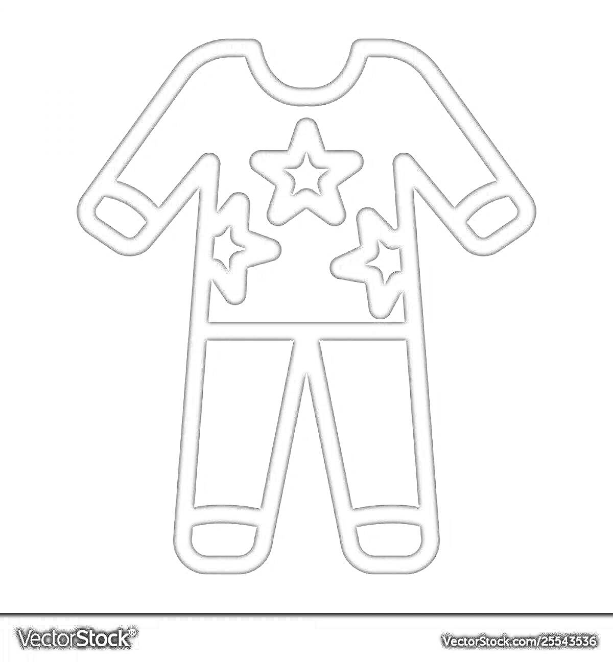 На раскраске изображено: Пижама, Звезды, Одежда, Брюки, Длинные рукава, Ночная одежда