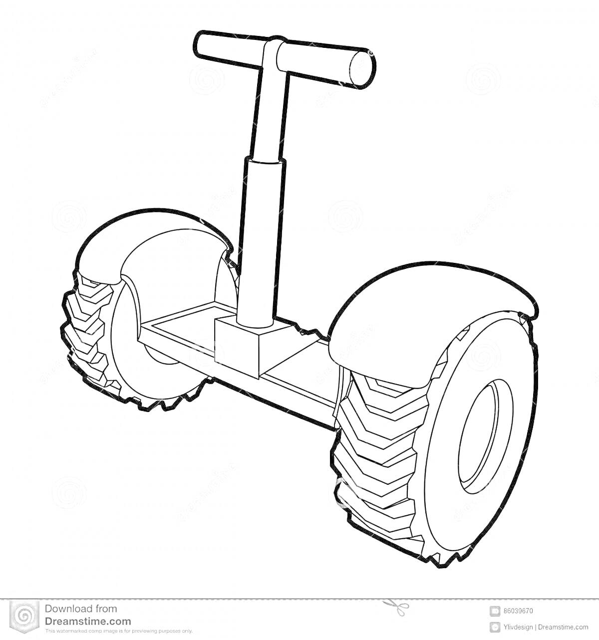Раскраска Гироскутер с большими колесами и рулем